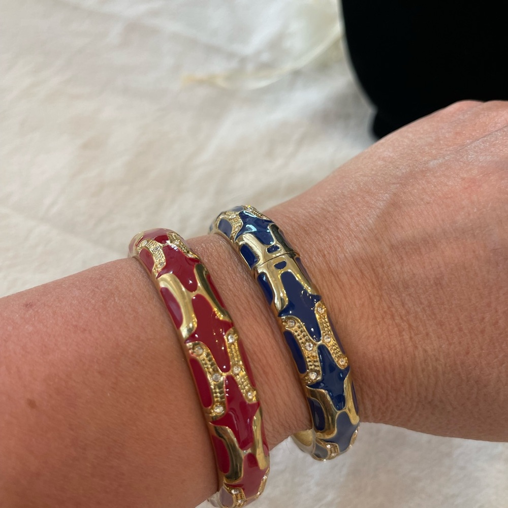 Elegant Red and Blue Enamel Bangles